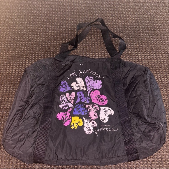 Vera Wang Handbags - Vera Wang Princess Gym Dance Travel Black Duffle Bag Quilted Colorful Hearts